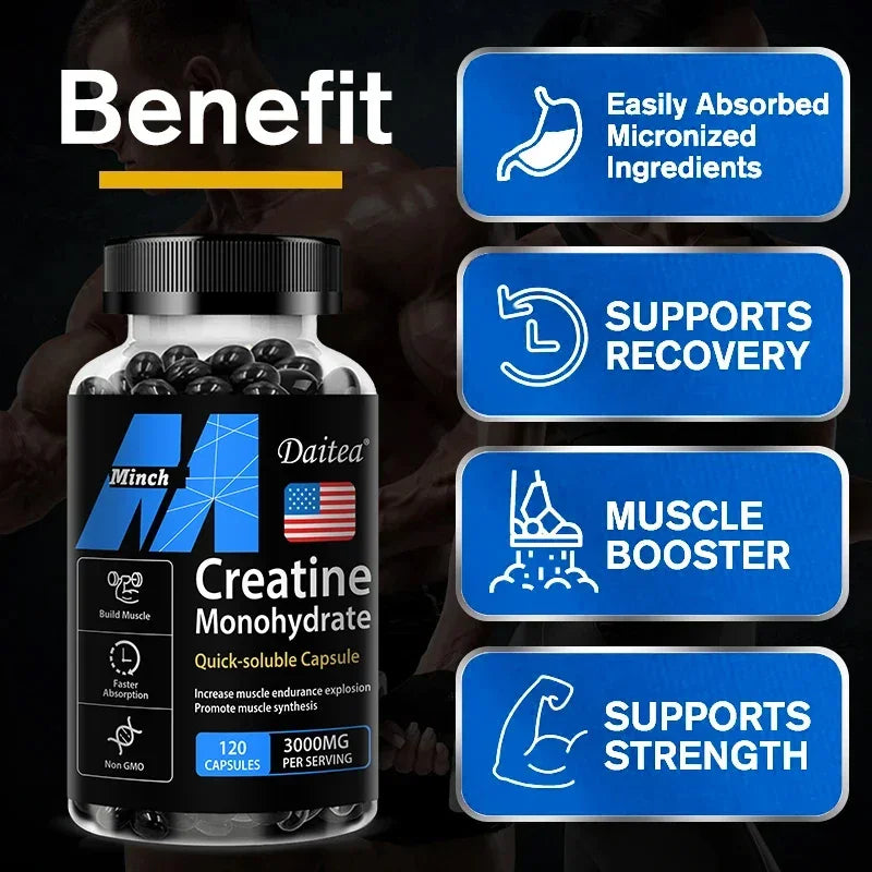Creatine Monohydrate 3000 Mg Capsules for Muscle Growth