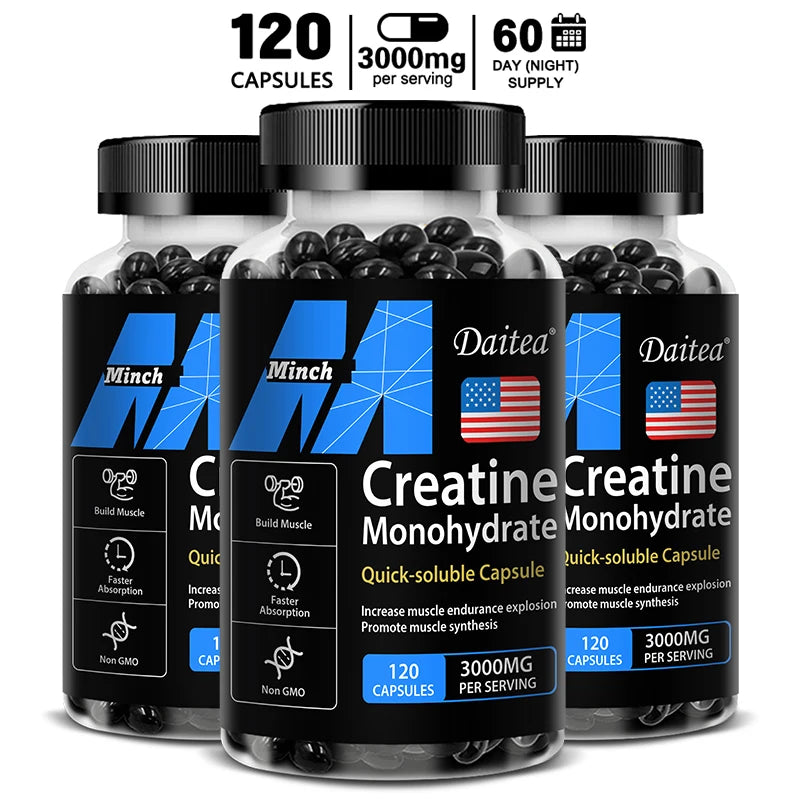 Creatine Monohydrate 3000 Mg Capsules for Muscle Growth