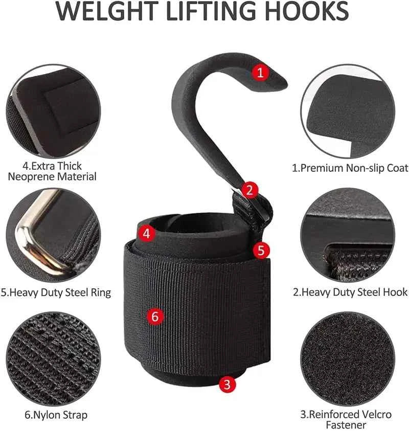 Weight Lifting Hooks with Adjustable Wrist Wraps