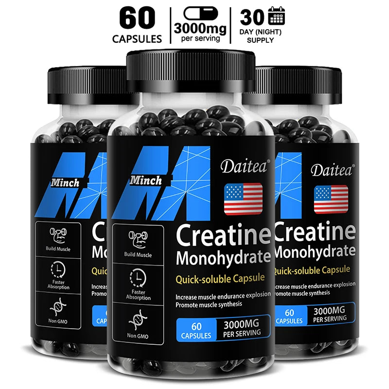 Creatine Monohydrate 3000 Mg Capsules for Muscle Growth